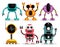 Robots vector characters set. Robot character with mechanical android robotic design for friendly toys collection isolated.