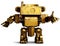 Robust robot made of recycled metal brass, gold, isolated, AI generated image