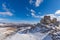 Rocca Calascio under the snow on a sunny day