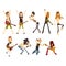 Rock artists characters set. Young musicians with electric guitars and microphones. Cartoon people in different poses