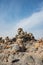 Rock balancing. Tourists made stone pyramids