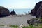 Rock beach and cliffs shore of Ireland with big rocks