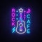 Rock Cafe Logo Neon Vector. Rock Cafe Neon Sign, Concept with guitar, Bright Night Advertising, Light Banner, Live Music