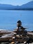 Rock cairn on shoreline