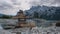 A rock cairn on the shores of Minnewanka Lake in Banff National Park