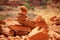 Rock cairns constructed by hikers in the desert.