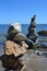 Rock Cairns, Mediterranean Beach. Two rock piles on the beach at Fuengirola, Spain.