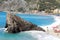 Rock at Cinque Terre village Monterosso al Mare and Mediterranean Sea