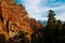 Rock cliff autumn forest and blue sky at Yamadera Risshaku ji temple, Yamagata - Japan