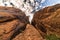 A rock climber in the desert walls of Moab, Utah