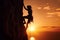 Rock climber in the evening a young woman of an overhanging cliff