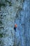 Rock climber on Kilnsey Crag
