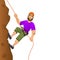 Rock climber. Man commits to rise the steep slope. Cartoon character.