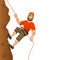 Rock climber. Man commits to rise the steep slope. Cartoon character.