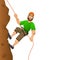 Rock climber. Man commits to rise the steep slope. Cartoon character.