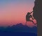 A Rock Climber, Mountaineering, Mountaintop, Under The Sunset