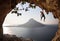 Rock climber at sunset. Kalymnos, Greece.