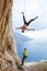 Rock climbers fooling around