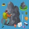 Rock climbing, hiking isometric vector equipments set