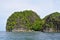 Rock covered by jungle vegetation by the sea on Caramoan Island, Philippines