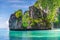 Rock covered with trees in the Andaman Sea on the island of Hong