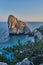 Rock Diva, the black sea coast near Yalta, Crimea. People walk on the suspension bridge, climb to the top, relax on the beach
