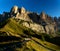 Rock in Dolomites in Gardena Pass in Italy Alps evening nice in Europe