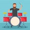 Rock drummer icon, flat style