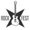 Rock fest badge/Label with electric guitar. Heavy metal hardcore music festival