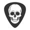 Rock fest badge metal music. Guitar pick. Mediator with skull