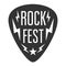 Rock fest logo band badge. Guitar pick. Mediator with lightning bolts