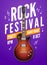 Rock festival flyer event design template. Guitar rock vector poster music band