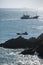 Rock and Fishing Boats in China East Sea