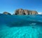 Rock formation with fish and sand underwater Spain