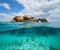 Rock formation split view half above and below water surface, Mediterranean sea