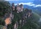 Rock Formation Three Sisters In The Foggy Blue Mountains NSW Australia