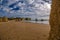 Rock formation and the view on the beach of Tres Irmaos in Alvor, PortimÃ£o, Algarve, Portugal, Europe. Praia dos Tres Irmaos