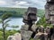 Rock formations above lake at Devil`s Lake State Park in Wisconsin