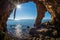 Rock formations on the beach in Loutra Edipsou, Evia, Greece