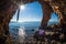 Rock formations on the beach in Loutra Edipsou, Evia, Greece