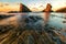 Rock formations resembling shipwrecks in the Black Sea