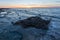 Rock formations at the shore of the Adriatic sea in Savudrija, Istria, Croatia during the sunset