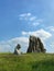 Rock garden with blue sky.