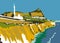 Rock of Gibraltar from Europa Point vector illustration