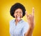 Rock hand, metal and black woman portrait in studio with tongue out for punk music. Happiness, freedom and cool young