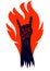 Rock hand sign on fire, hot music Rock and Roll gesture in flames, Hard Rock festival concert or club, vector label emblem or logo