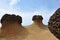 A rock having a shape of mushroom in Yehliu Geopark in a cape in Wanli District, New Taipei, Taiwan.