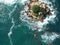 Rock island from Above in the middle of Pacific Ocean near Acapulco, Mexico