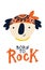 Rock Koala postcard - born to rock. Vector cartoon character in rock accessories and a cool bandana on his head. Isolate