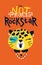 Rock Leopard girl postcard. I'm not a princess, I'm a rock star. Vector cartoon character. Illustration on a red